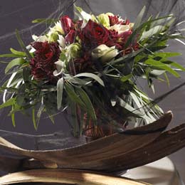 Roses, tulips, arum lilies, kangaroo paw and eucalyptus nicolli